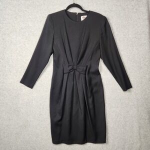 Vintage Lanz Originals Dress Womens Size‎ 8 Black Bow Detail Long Sleeve USA 80s